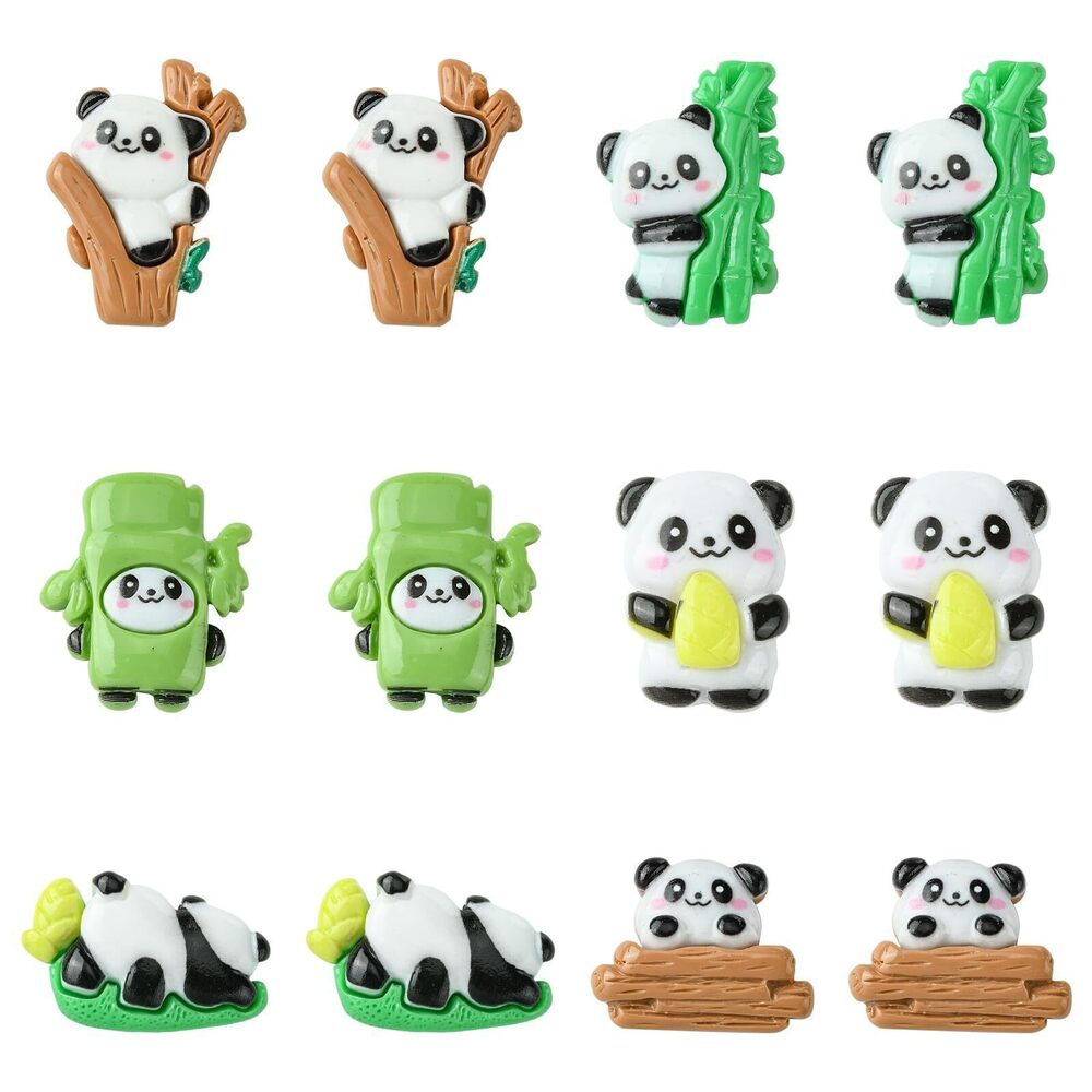 9199 60 Pcs 6 Styles Colorful Resin Panda & Bamboo Cabochons Lovely Bear
